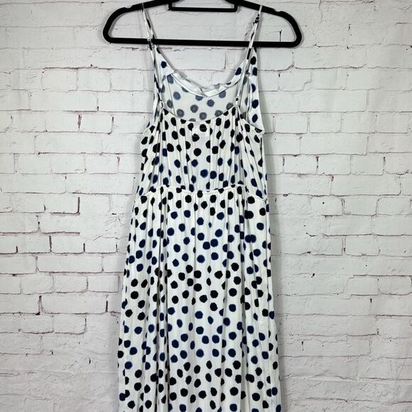 Old Navy Dress Womens Large L Maxi Polka Dot Elastic Waist Sundress Blue White - Picture 8 of 10